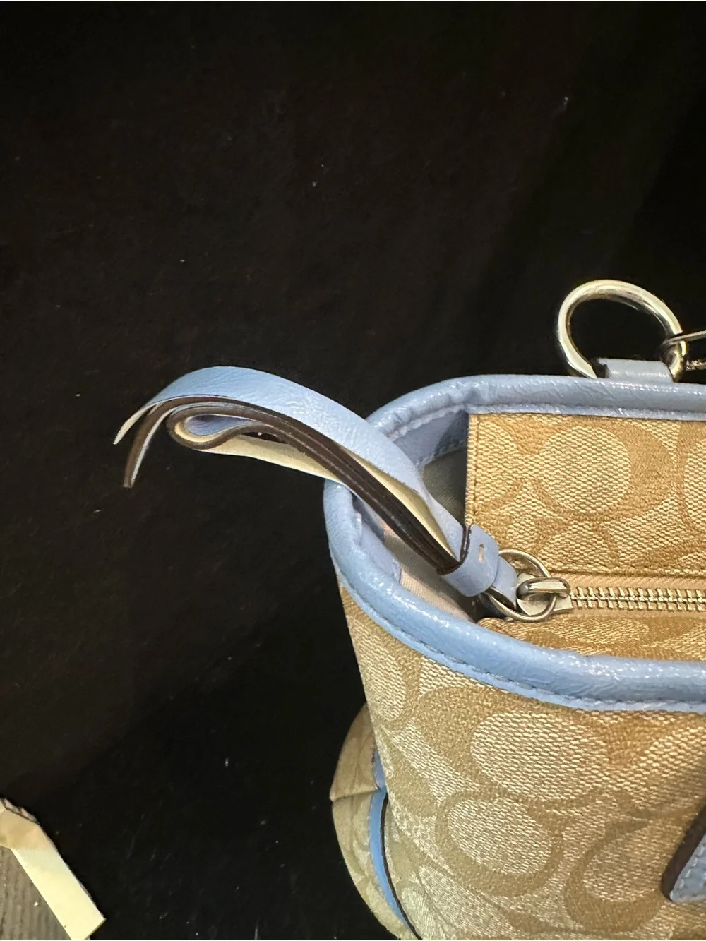 Coach #202 Peyton Signature Tote with Blue Trim and Cherry Charm